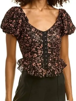 Free People Oh Baby Lace Corset Top in Black Combo thumbnail 1