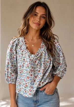 Liberty Art Fabrics Floral Ruffle Blouse Cottagecore Boho thumbnail 1