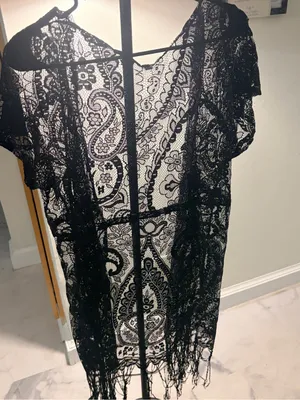 Black Lace Fringe Mini Dress Cover-Up thumbnail 7