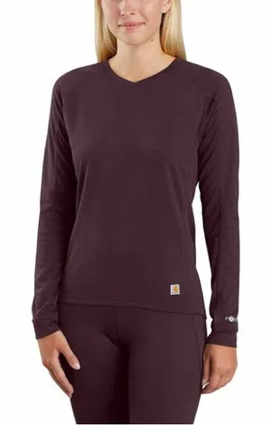 Carhartt Women's Base Force Midweight Tech Crew baselayer top color Deep Wine thumbnail 1