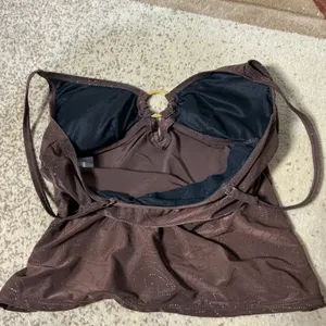 Ocean Dream Glitter Swirl Tankini Swim Top Womens 8 Brown Gold Ring Adjustable thumbnail 5