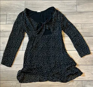 Cotton Candy Black and White Babydoll Dress with Long Sleeves thumbnail 1