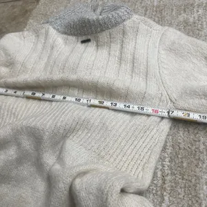 prAna Angelica Women Cream Grey Cable Knit Mock Neck Cardigan Sweater‎ Sz small thumbnail 8