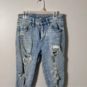 American Eagle Distressed Hi-Rise Jegging Crop Light Blue Women's Jeans size 4‎ thumbnail 3