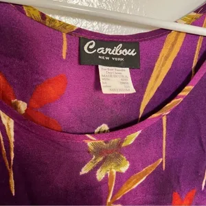 Vintage Caribou Women's Size Medium Sleeveless Dress Purple Tropical Floral 6203 thumbnail 10