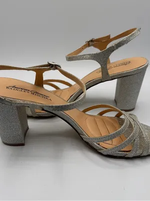 Badgley Mischka American Glamour Silver Glitter Block Heel Sandals Womens 10 thumbnail 5