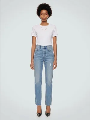 Aritzia Denim Forum Arlo High Rise Straight Leg Jeans Stretchy RAW HEM 24 medium thumbnail 2