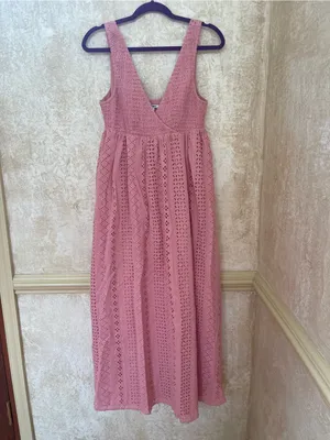 Maison Amory Maternity Sleeveless Eyelet Maxi Dress Pink Cotton Crocheted Sz S thumbnail 5