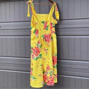 Chandler Henry Sundress Large Yellow Floral Tie Shoulder Midi Dress thumbnail 5