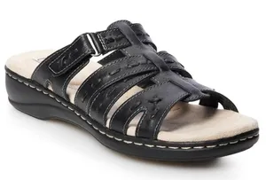 Croft & Barrow | Ortholite Black Leather Strappy Slide Sandals‎ Fugue Sandals, 6 thumbnail 1