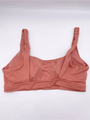 Aerie Scoop Neck High Cut Cheeky Bikini Set Size XL Salmon Pink Textured Knit thumbnail 3