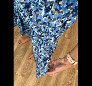 Stretchy Side Cutout Midi Maxi Floral Small Blue Summer Dress thumbnail 3