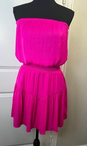 Naked Zebra Hot Pink Strapless Tiered Smocked Mini Dress thumbnail 1