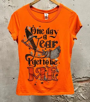 Vintage Y2K One Day I Get To Be Me Glitter Graphic Witch Witchy Halloween Tee XL thumbnail 1
