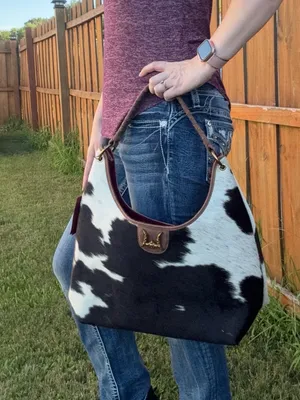 Loyal West- Conceal Carry Cowhide Hobo Bag with Braided Handle - Black & White thumbnail 6