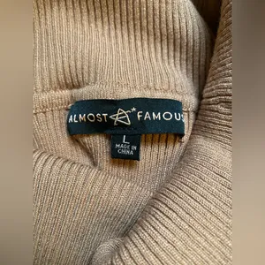 Almost Famous Camel Ribbed Turtleneck Fall Fitted Quiet Luxury Bodycon Dress L thumbnail 4