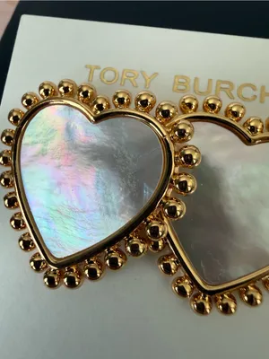 Tory Burch | Gold Plated Mother-of-Pearl Heart Earrings | Medium/Large thumbnail 2
