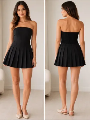HALARA Black Strapless Pleated Mini Dress thumbnail 2