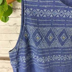 Vintage Stonebridge Linen Blend Geometric Ikat Embroidered Studded Tank thumbnail 4