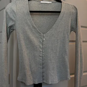 Lush Clothing Button Up Ribbed Long Sleeve Top in Grey thumbnail 4