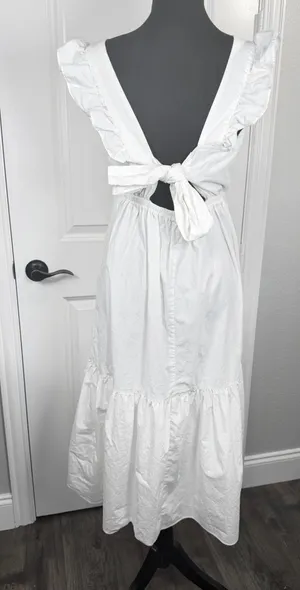 Scoop White Ruffle Strap Tiered Tie-Back Midi Dress, Size M (8-10) thumbnail 5