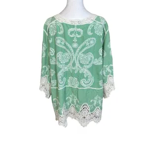 Democracy Green Embroidered Crochet Lace Boho Tunic Top Blouse Size 2X Festival thumbnail 5