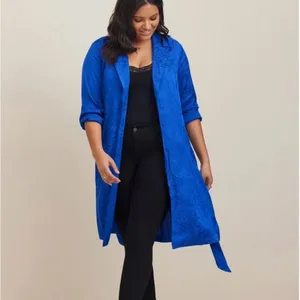 NWT Torrid Royal Blue Jacquard Tie Waist Open Front Trench Coat‎ 2X thumbnail 2