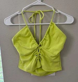 Wild Fable Green Crop Tank Top Ruched Tie Front thumbnail 2