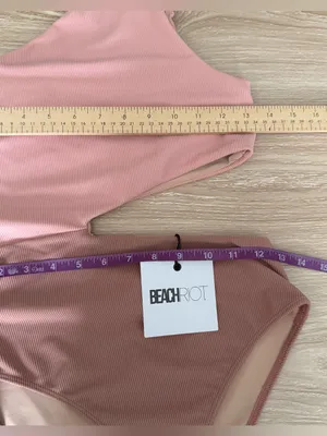 Beach Riot Medium NEW Claire One-Piece Rib Swimsuit Mauve Pink One Shoulder Knot thumbnail 9