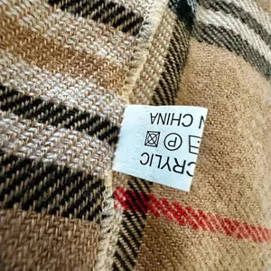 Tan Check Plaid fringe scarf thumbnail 5