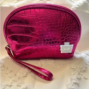 Caboodles Metallic Croc-Embossed Wristlet Cosmetic Bag in Fuchsia thumbnail 1