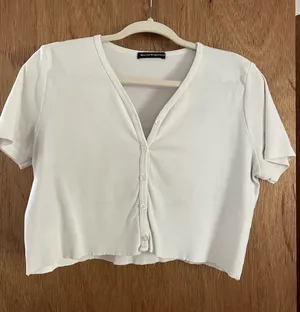Brandy Melville white basic crop button up tee thumbnail 1