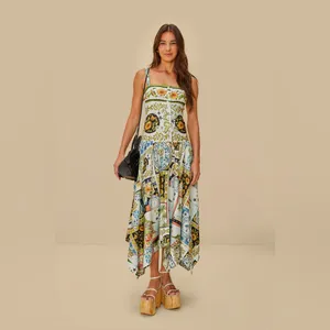 Farm Rio Multicolor Latin Trip Scarves Organic Cotton Midi Dress S thumbnail 4