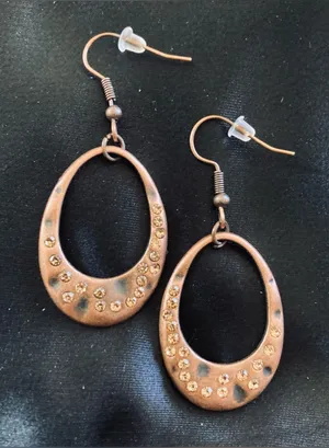 Copper-Tone Oval Drop Earrings w/ Amber Crystal Accents thumbnail 1