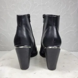 ALDO Leather Ankle Boots Womens 6.5 Black Gold Plate Block Heel Pointed Toe thumbnail 8