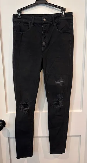 American Eagle Outfitters Black Skinny Ripped Jeans thumbnail 1