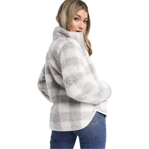 Abercrombie Sherpa Check Fleece Plaid Full Zip Jacket Coat Gray and White Size Medium thumbnail 10