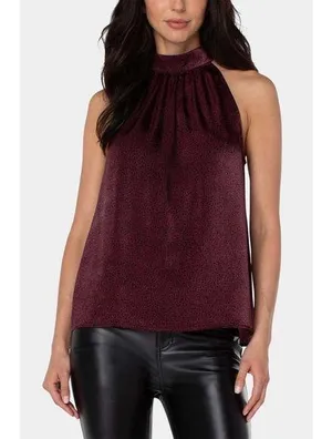 Liverpool Mock Neck Halter Top in Burgundy Leopard Print, NWT, Size S thumbnail 1