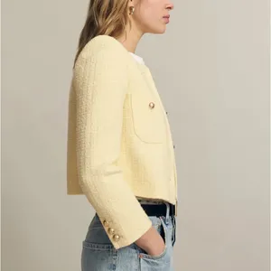 CeCe Butter Yellow Tweed Blazer SIZE 0 Lady Jacket Boucle Career Designer $149 thumbnail 3