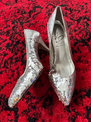 Silver Vintage Sequin Heels Size 10 thumbnail 2