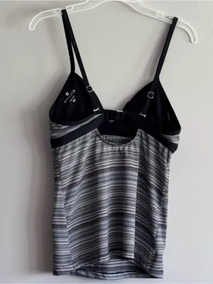 Athleta Black and Gray Striped Tankini Swim Top XS thumbnail 2