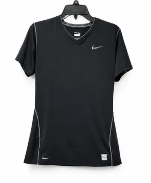 Nike Pro Women Size L Black V-Neck Compression Shirt Fitted NikeFIT Training Tee thumbnail 1