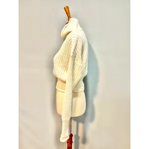 Poof Apparel Cream Knit Turtleneck Cropped Sweater M Cottagecore Minimalist Cozy thumbnail 3