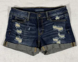 Aeropostale Shorts Woman Size 2 Midi Cuffed Denim‎ Blue Distressed thumbnail 1