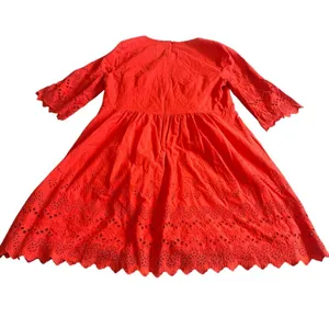 Madewell A-Line Dress Eyelet Cutout Trim 3/4 Sleeves Cotton Size 10 Women's thumbnail 6