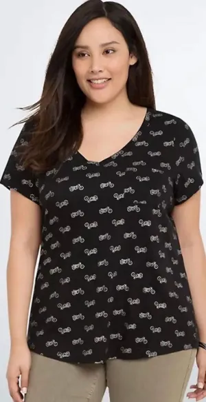 Motorcycle Print Black V-Neck Short Sleeve Shirt Size 3 (22/24) thumbnail 1