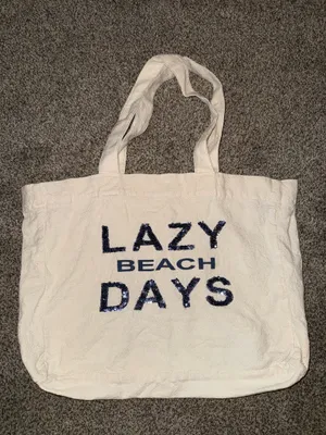 Lazy Beach Days Tote Bag Cream Canvas Sequin thumbnail 1
