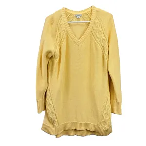 LL Bean Yellow Double L Mixed Cable V Neck Pullover Cotton Sweater LARGE Size XL thumbnail 3