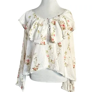 Free People Dainty Ethereal Ruffle Camilla Floral Gauze Blouse Medium Cottage thumbnail 8