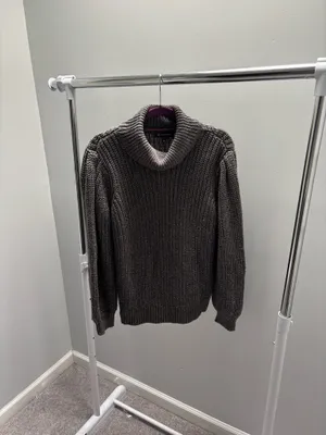 INC International Concepts Chunky Gray Metallic-Flecked Turtleneck Sweater thumbnail 2